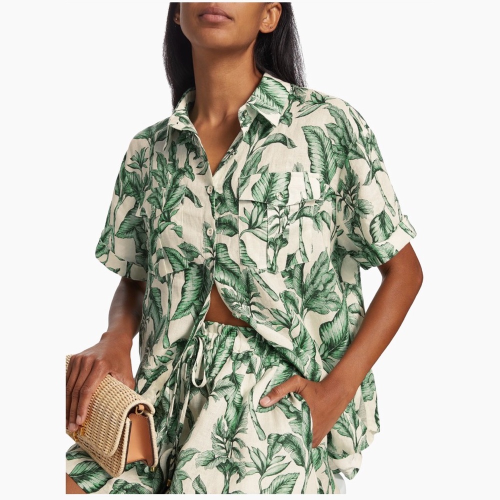 Kivari Tropico Linen Short-Sleeve Shirt Green Palm size 4